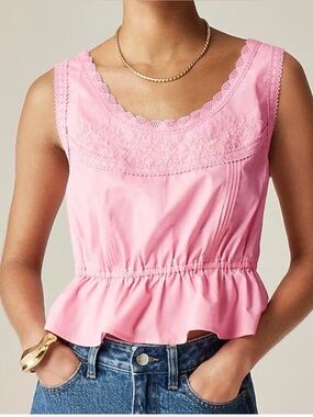 J.Crew Flutter-hem tank in cotton poplin frosted peony pink xs